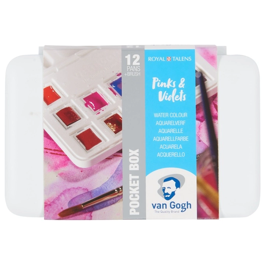 Van Gogh Pocket Box Akvarellivärit Pinkki & Violetti 12-setti