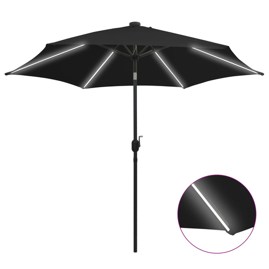 vidaXL Ulkoaurinkovarjo LED-valot alumiinitanko 300 cm musta