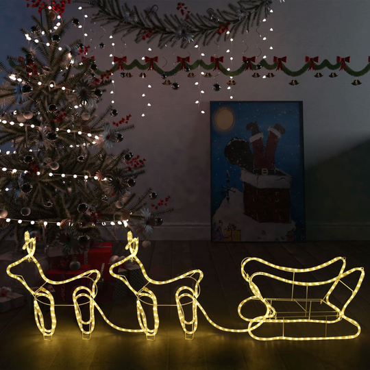 vidaXL Porot ja reki joulukoriste ulkokäyttöön 576 LED-valoa