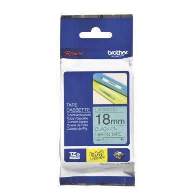 Merkkausnauha Brother TZE741 18mm, musta vihreällä pohjalla