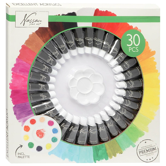 Nassau Fine Art Acrylic Paint 12ml 30-set + palette