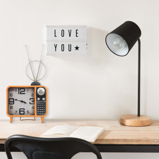 321479 vidaXL Table Clock Orange and Black 25x11x48 cm Iron and MDF