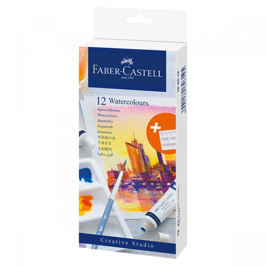 Faber-Castell Akvarelli-setti 12x9 ml + paletti
