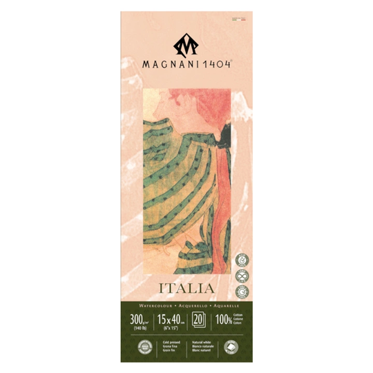Magnani Akvarelliilehtiö Italia 100% Puuvilla 300g Fine Grain 15x40cm 20 Sheet