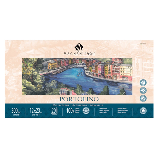 Magnani Akvarelliilehtiö Portofino 100% Puuvilla 300g Satin 12x23cm 20 Sheets