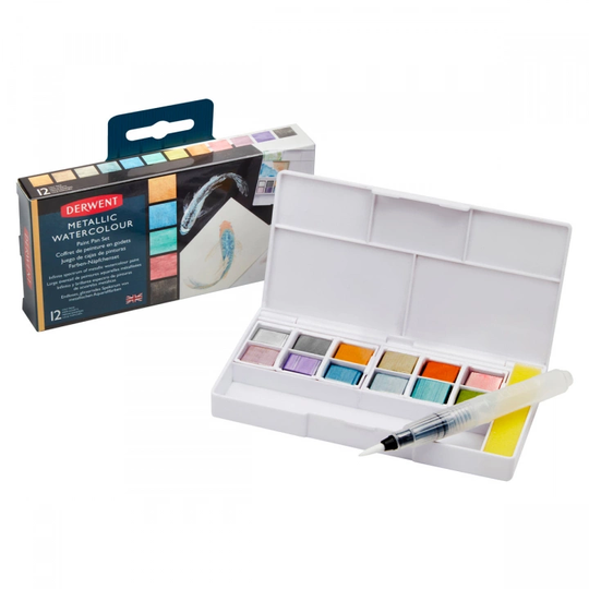 Derwent Metallic Paint Pan Set 12 puolikuppia