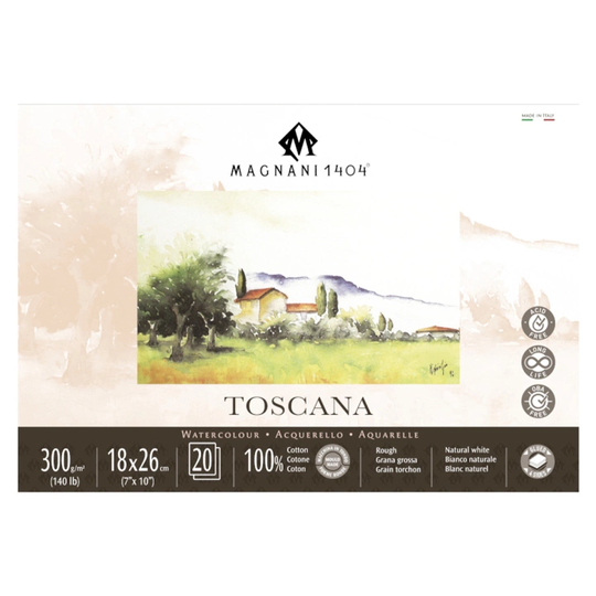 Magnani Akvarelliilehtiö Toscana 100% Puuvilla 300g Rough 18x26cm 20 Sheets