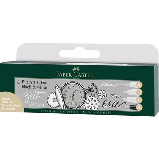 Faber-Castell PITT Artist Pens 4-setti Musta & Valkoinen