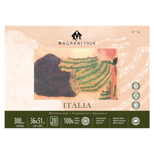 Magnani Akvarelliilehtiö Italia 100% Puuvilla 300g Fine Grain 36x51cm 20 Sheet