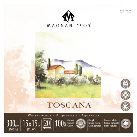 Magnani Akvarelliilehtiö Toscana 100% Puuvilla 300g Rough 15x15cm 20 Sheets