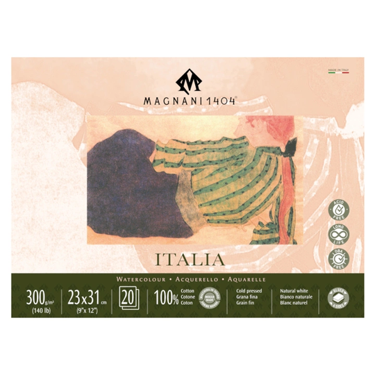 Magnani Akvarelliilehtiö Italia 100% Puuvilla 300g Fine Grain 23x31cm 20 Sheet