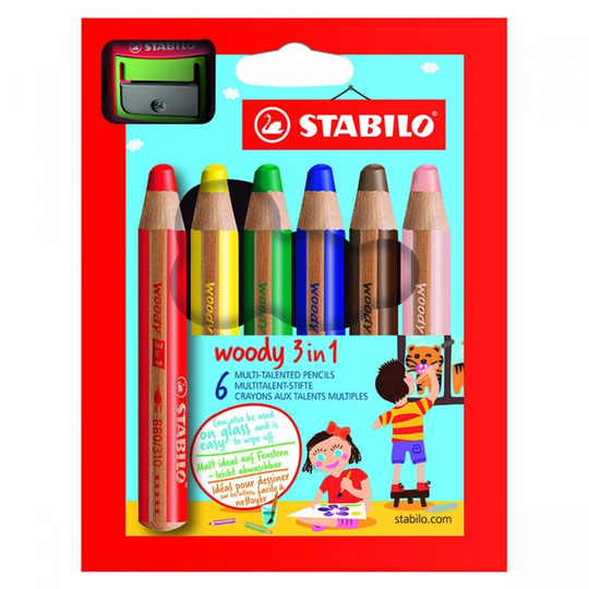 Stabilo Woody 3-in-1 Värikynät 6-setti + teroitin