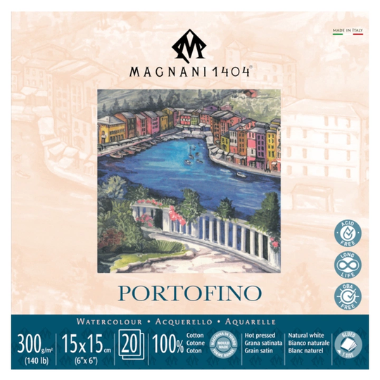 Magnani Akvarelliilehtiö Portofino 100% Puuvilla 300g Satin 15x15cm 20 Sheets