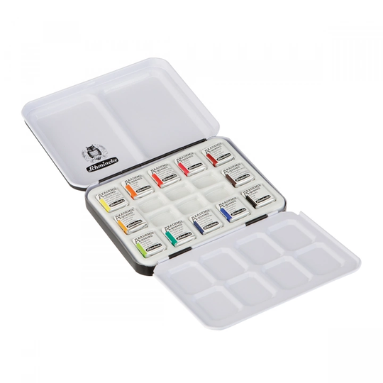 Schmincke Akademie Aquarell Metal 12-setti + posliinipaletti