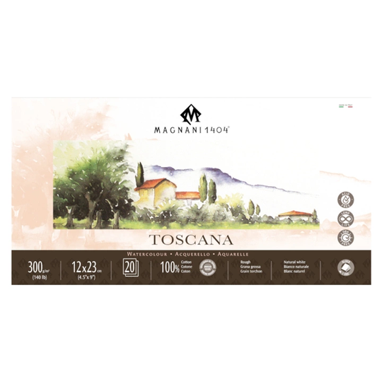 Magnani Akvarelliilehtiö Toscana 100% Puuvilla 300g Rough 12x23cm 20 Sheets
