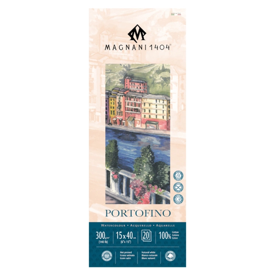Magnani Akvarelliilehtiö Portofino 100% Puuvilla 300g Satin 15x40cm 20 Sheets