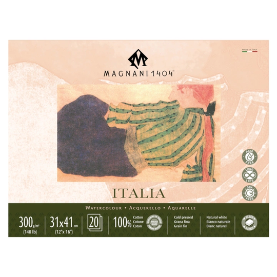 Magnani Akvarelliilehtiö Italia 100% Puuvilla 300g Fine Grain 31x34cm 20 Sheet