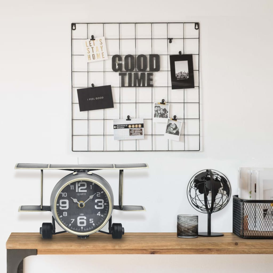 321483 vidaXL Table Clock Grey 26,5x19,5x15 cm Iron and MDF