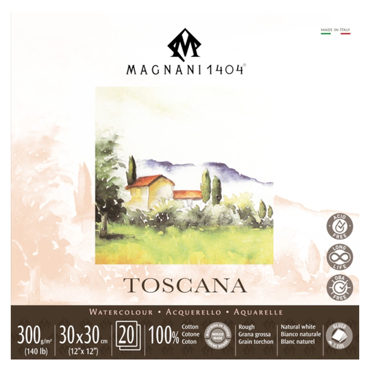 Magnani Akvarelliilehtiö Toscana 100% Puuvilla 300g Rough 30x30cm 20 Sheets