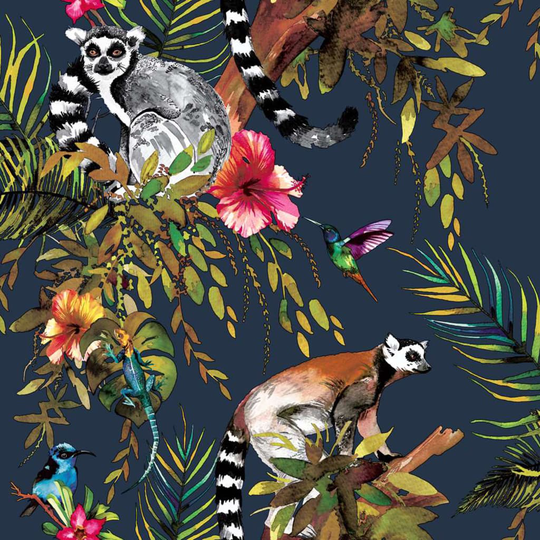 DUTCH WALLCOVERINGS Tapetti lemuri petroolinsininen