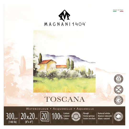 Magnani Akvarelliilehtiö Toscana 100% Puuvilla 300g Rough 20x20cm 20 Sheets
